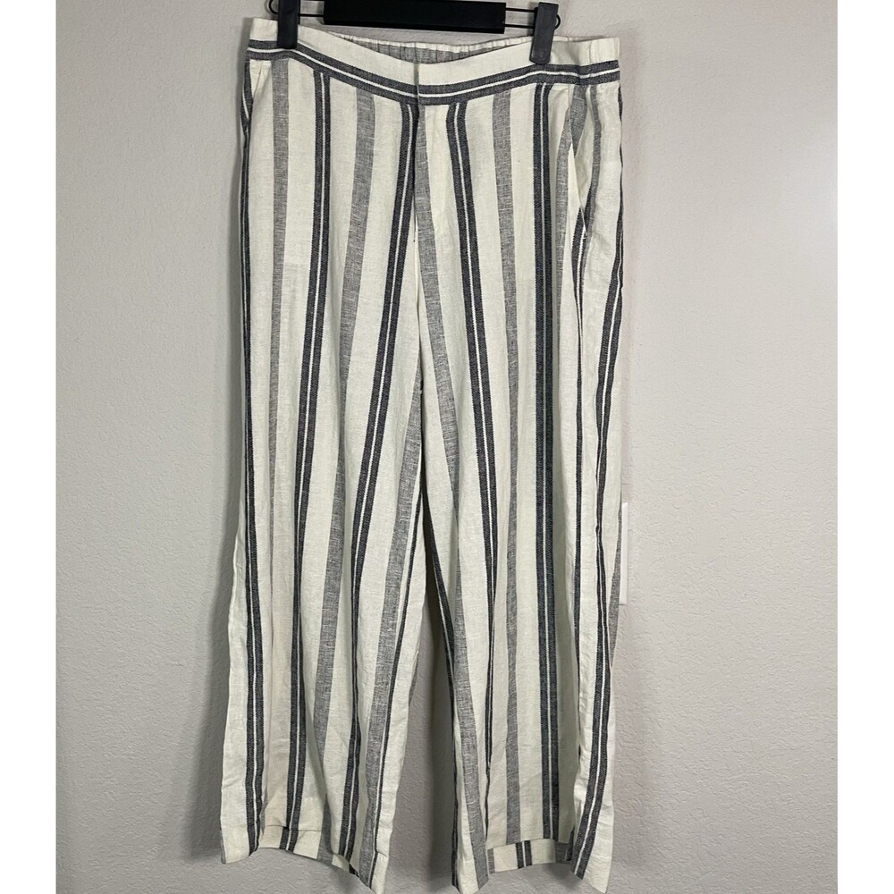 Old Navy Women’s White Black Stripe Linen Blend Crop Pants  M